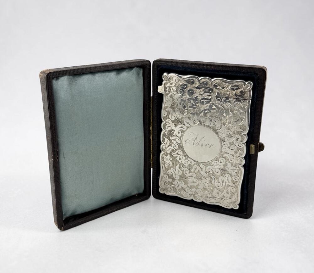 Birmingham Sterling Silver 1886 Engraved Calling Card Case "Alice" Original Box